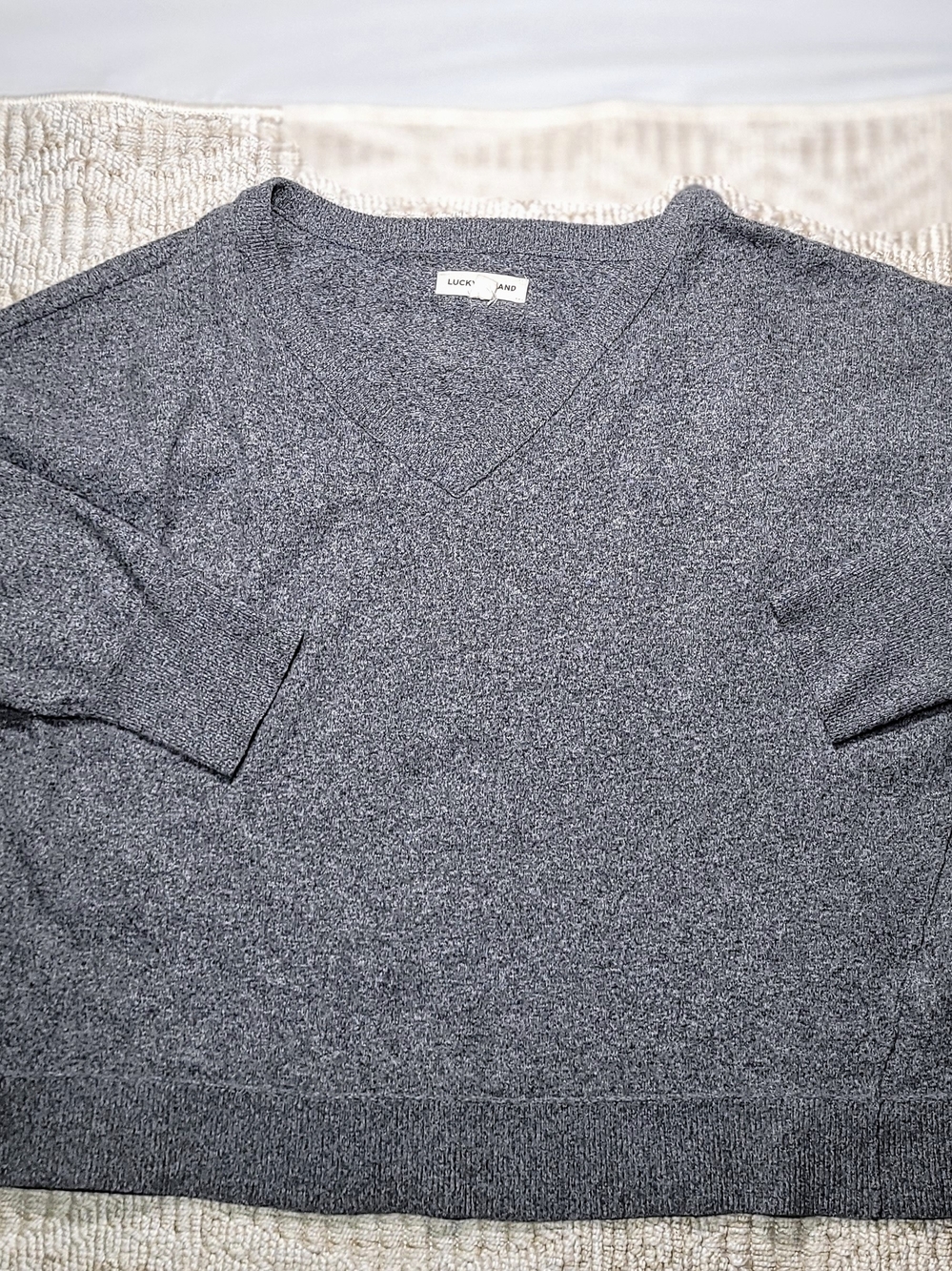 Lucky Brand Grey Boxy Crop V-Neck Knit Sweater Plus Size 2X
